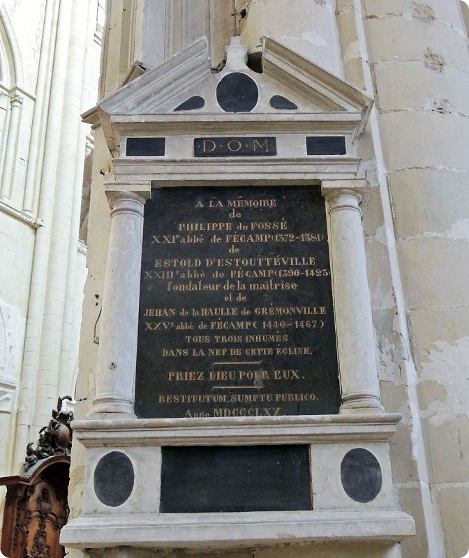Plaque commémorative d'Estout d'Estouteville, abbé de Fécamp